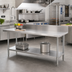 Thumbnail image #2 for Advance Tabco 72-Inch x 24-Inch Open Base Work Table with 14 Gauge 304 Stainless Steel Top, 10-Inch Backsplash, and Undershelf