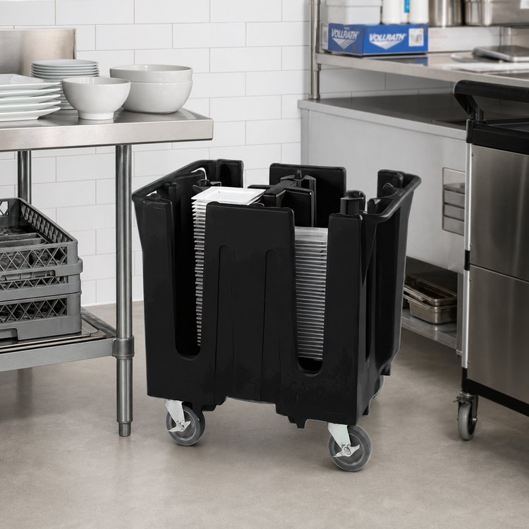 Product image #2 for Vollrath Traex Adjustable Dish Caddy for 4" to 8" Square Plates and Bowls, 4 Stacks, Black