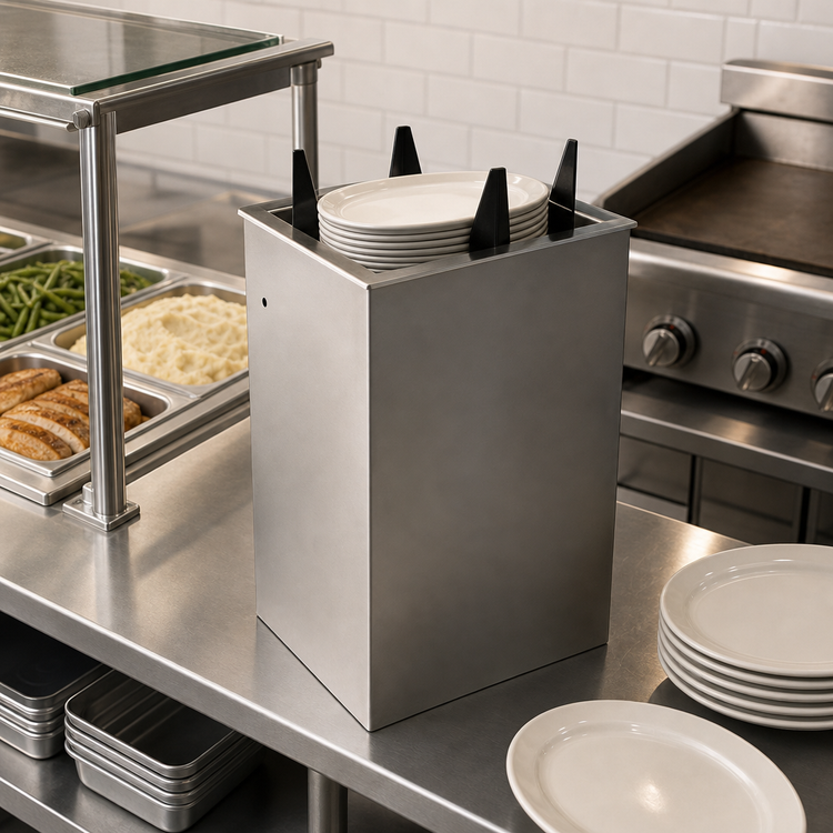 Product image #2 for Atlas Metal Heated Drop-In Oval Platter Dispenser with Enclosed Frame, Stainless Steel, 12-5/8 x 9-1/2 Inch Max Platter Size