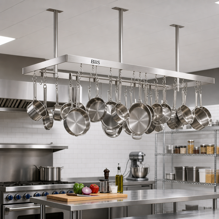 Product image #2 for John Boos Square Ceiling-Mounted Stainless Steel Pot Rack with 27 Double Hooks