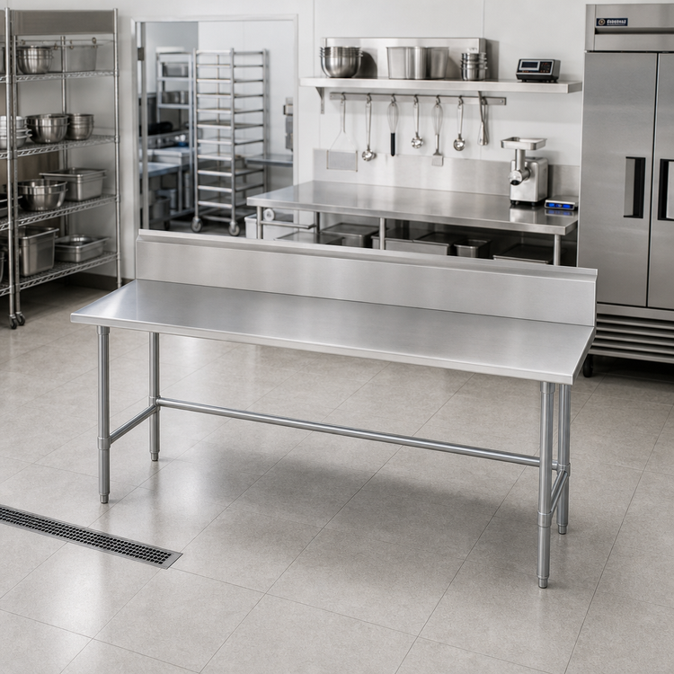 Product image #2 for Advance Tabco 108-Inch x 30-Inch Stainless Steel Work Table with 10-Inch Backsplash and Galvanized Open Base