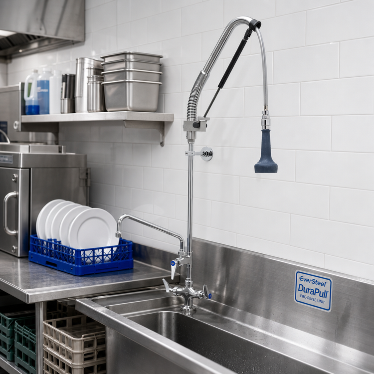 Product image #2 for EverSteel DuraPull Pull-Down Pre-Rinse Unit with Add-On Faucet, Single Hole Deck Mount, 12-Inch Swing Nozzle