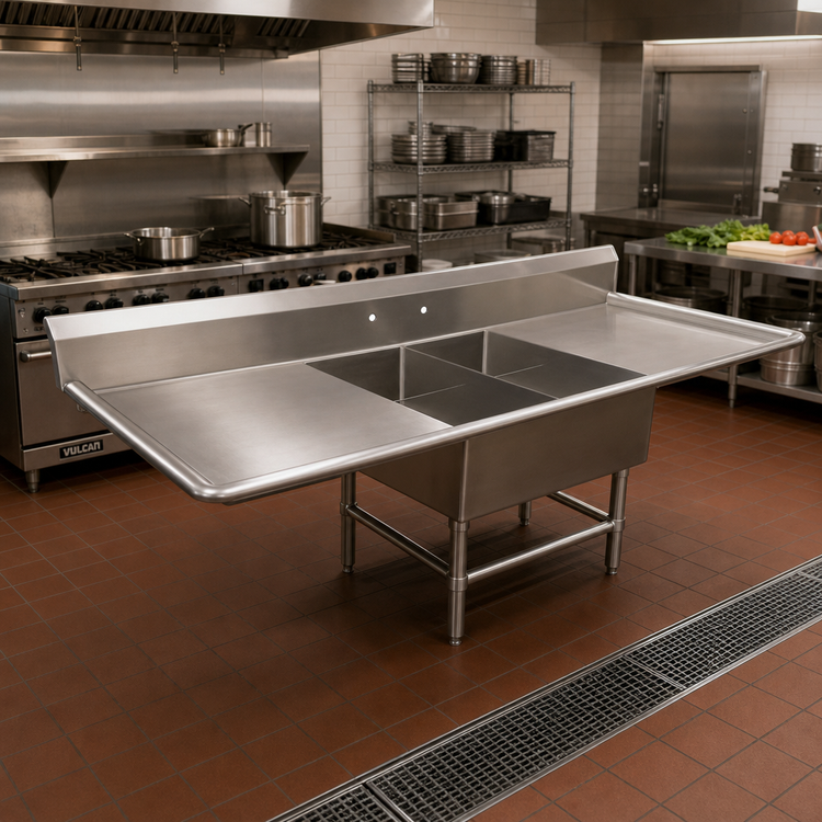 Product image #2 for John Boos Pro-Bowl 2-Compartment Platter Sink with Left & Right Drainboards, 91-3/16" W x 36-1/2" D x 43" H