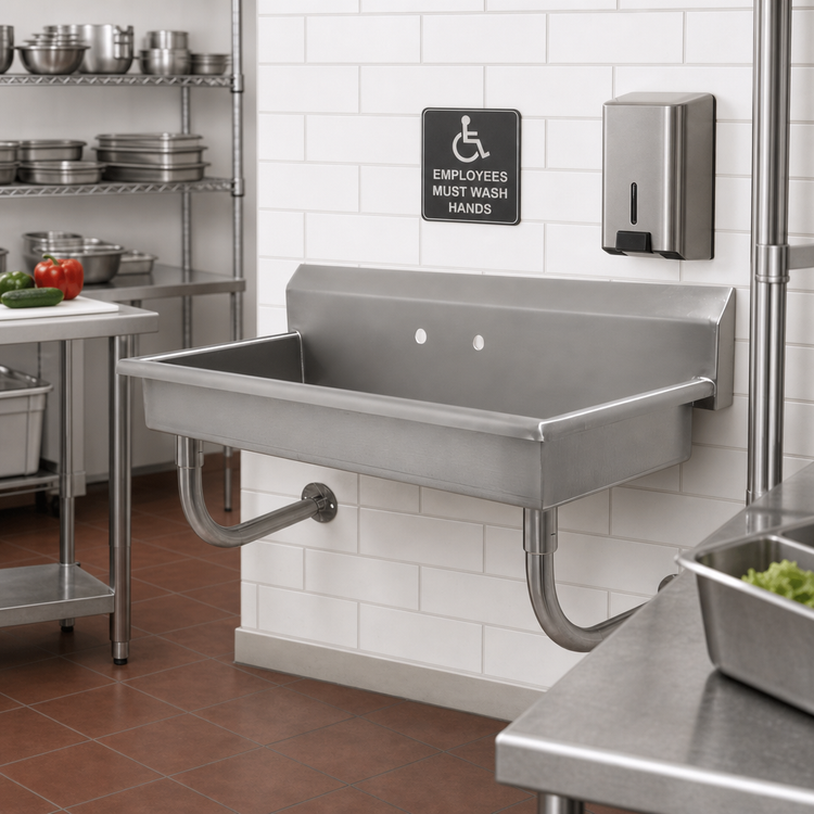 Product image #2 for Advance Tabco Wall Mounted ADA Compliant Stainless Steel Service Sink with Faucet Holes, 40 x 19-3/4 Inch
