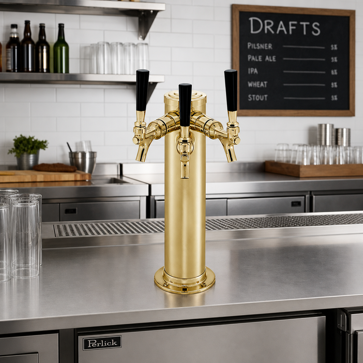 Product image #2 for Perlick 4028TF Countertop Glycol-Cooled 3-Faucet Brass Draft Beer Tower