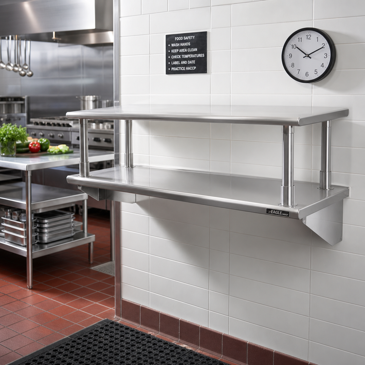Product image #2 for Eagle Group Wall-Mount Pass-Thru Stainless Steel Shelf with Overshelf, 132 W x 24 D