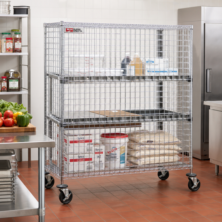 Product image #2 for Metro Super Erecta Mobile Chrome-Plated Wire Security Cage with Casters, 65W x 33-1/2D x 68-1/2H Inches