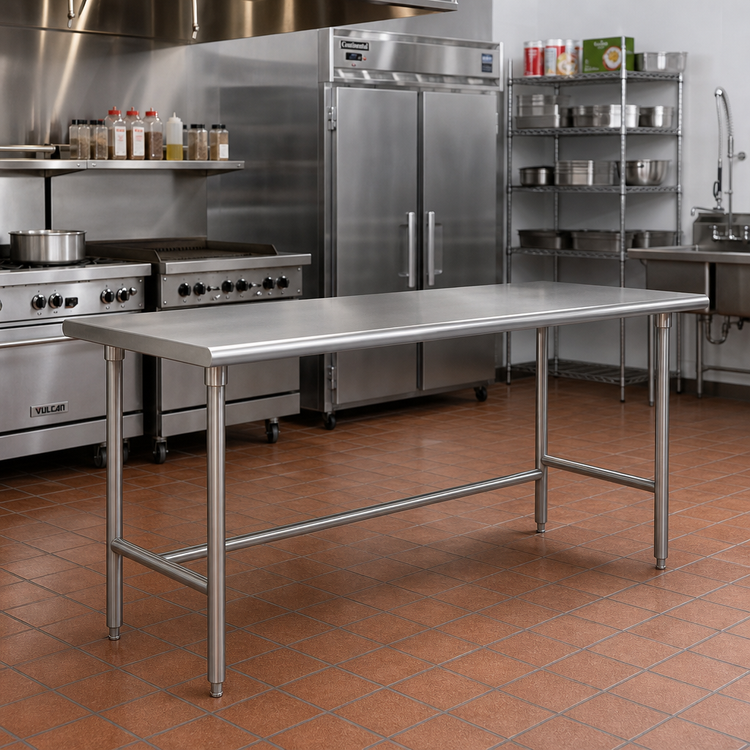 Product image #2 for Advance Tabco 72-Inch x 24-Inch 16-Gauge 304 Stainless Steel Work Table with Open Base