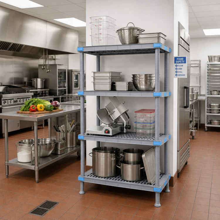 Product image #2 for Quantum Millenia 48"W x 21"D x 74"H Stationary Starter Polymer Shelving Unit with 4 Open Grid Shelves