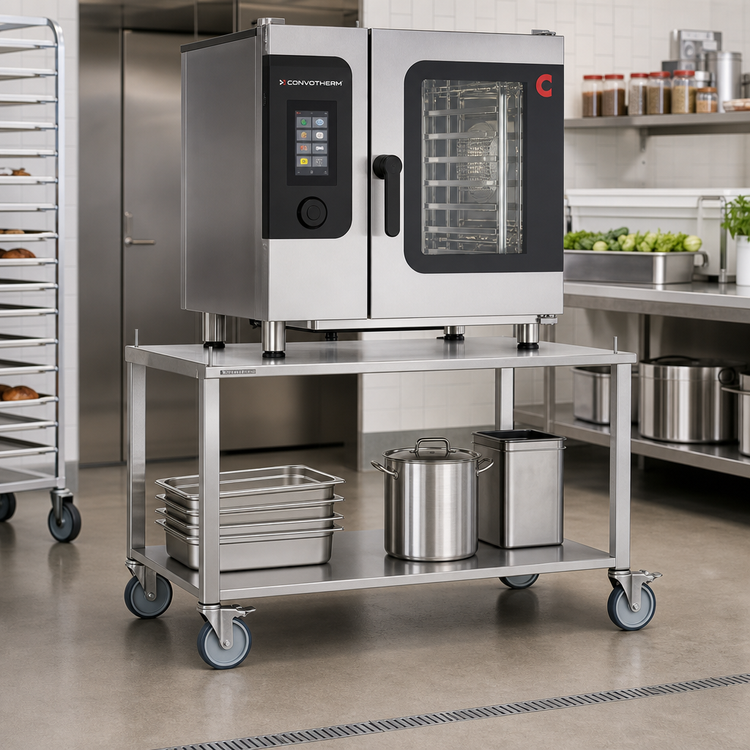 Product image #2 for Convotherm Stainless Steel Open Oven Stand with Undershelf and Casters for C4 6.10 & 10.10