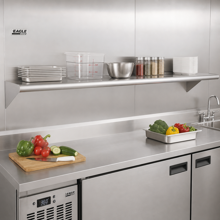Product image #2 for Eagle Group Wall-Mounted Shelf, 96-Inch W x 10-Inch D, 16 Gauge Type 304 Stainless Steel