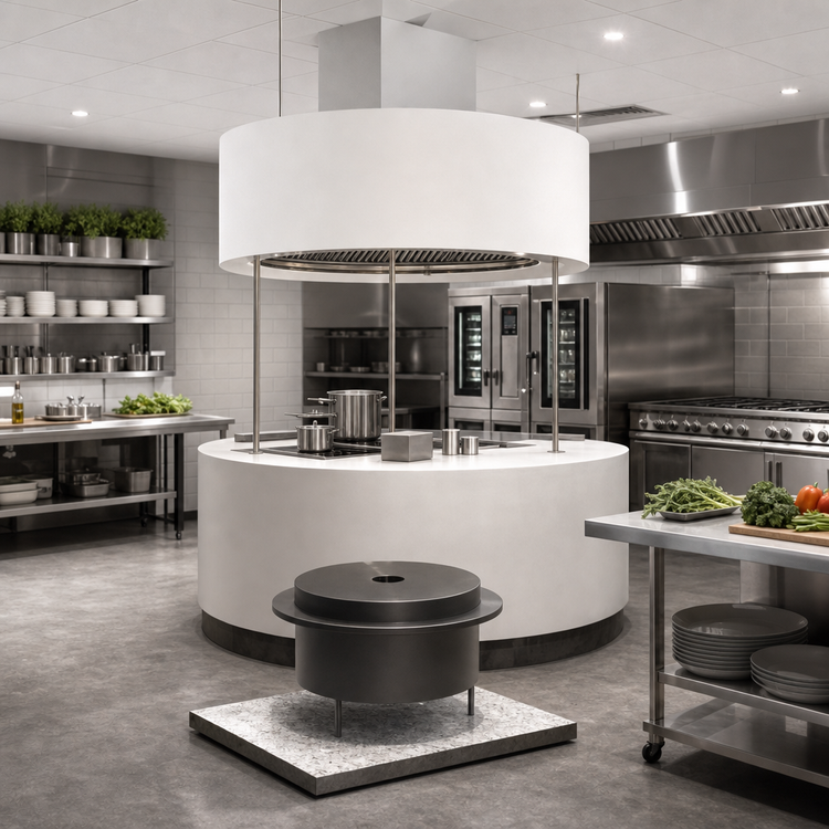 Product image #3 for SimpleSpec 48-Inch Diameter Round Island Type I Display Cooking Hood, 24-Inch High