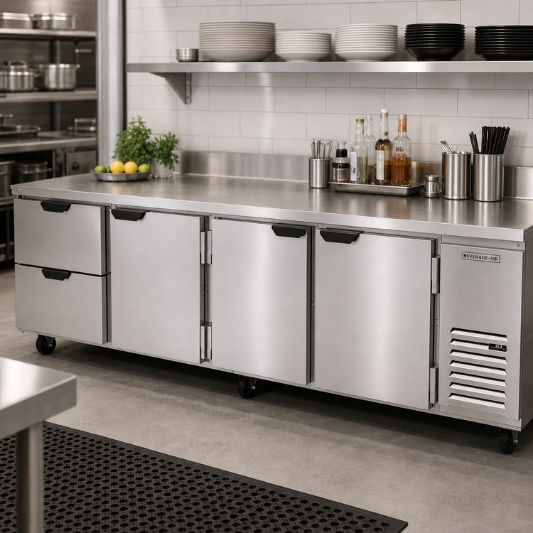 Product image #2 for Beverage-Air UCRD119AHC-2 Four-Section Undercounter Refrigerator with 2 Drawers and 3 Solid Doors