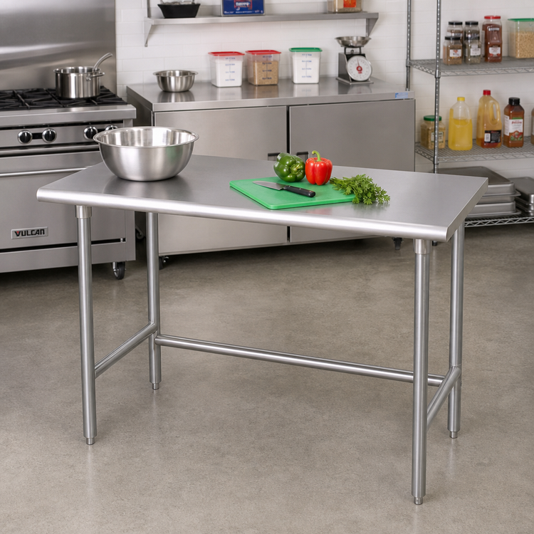 Product image #2 for Advance Tabco 48 Inches x 24 Inches 16-Gauge 304 Stainless Steel Flat Top Work Table with Open Galvanized Base