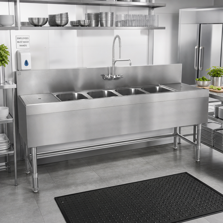Product image #2 for Eagle Spec-Bar Four-Compartment Underbar Sink Unit with Left & Right Drainboards, 84-Inch Wide