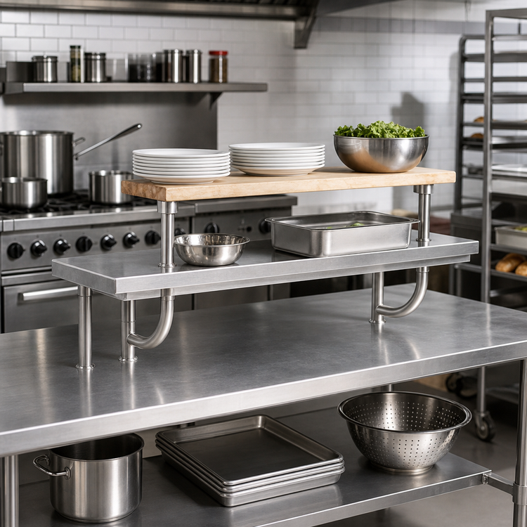 Product image #2 for Advance Tabco Adjustable Stainless Steel Plate Shelf for Equipment Stands, 36-Inch W x 10-Inch D x 25-Inch H