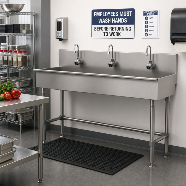 Product image #2 for Advance Tabco Multiwash 3-Station Freestanding Hand Wash Sink with 3 Electronic Faucets, 72-Inch Wide