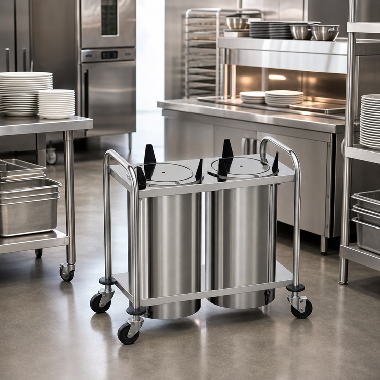 Product image #2 for Atlas Metal MOPD3H-7-1/4 Mobile Heated Plate Dispenser with (3) 7-1/4 Inch Self-Leveling Tubes