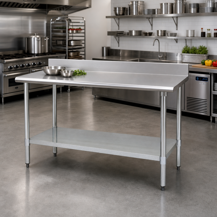 Product image #2 for BlendPort Deluxe Series Stainless Steel Work Table with 4-1/2-Inch Backsplash and Galvanized Undershelf, 84-Inch W x 24-Inch D