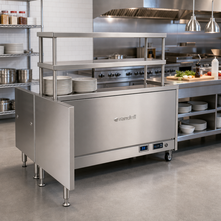 Product image #2 for Randell Modular Chef Service Counter Left Section, 65.5-Inch, with Plate Storage Cabinet, Double Overshelf, and Wing Wall