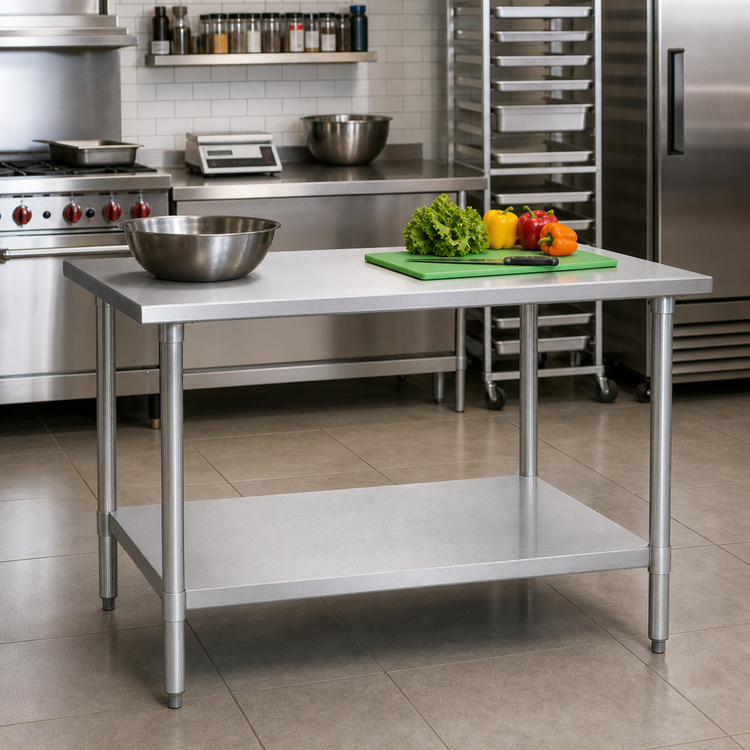 Product image #2 for Eagle Group Budget Series Flat Top Stainless Steel Work Table with Adjustable Galvanized Undershelf, 48"W x 36"D