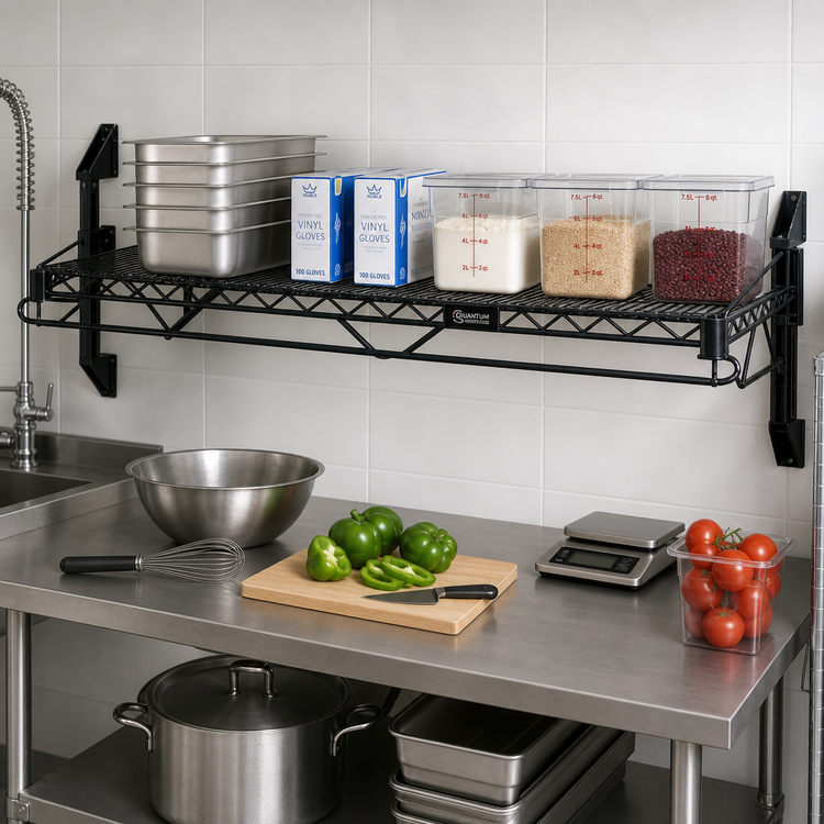 Product image #2 for Quantum Cantilever Single Shelf Wall-Mount Wire Shelving Unit, 60 x 24 Inches, Black Epoxy Finish