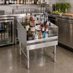 Thumbnail image #2 for John Boos UBLD-2124 Freestanding 4-Step Underbar Liquor Bottle Display, Stainless Steel, 24"W x 21"D x 32.5"H