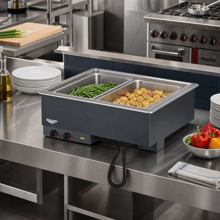 Product image #2 for Vollrath Two-Well Drop-In Hot Food Well Unit for Full-Size Pans, Thermostatic, Wet Operation, Manifold Drain, 208-240V