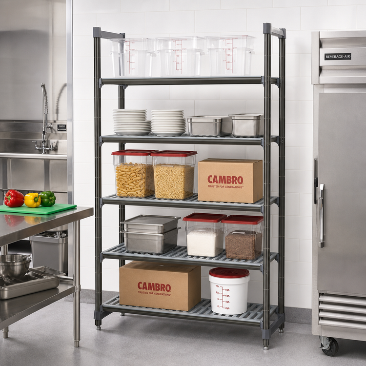 Product image #2 for Cambro Camshelving Basics Plus 5-Tier Vented Stationary Starter Shelving Unit, 21 x 36 x 72 Inches, Brushed Graphite