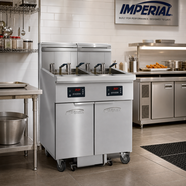 Product image #2 for Imperial (Middleby) Electric Floor Model Fryer, 2-Tank, 50 lb. Each, Computer Controls, Built-In Filter System