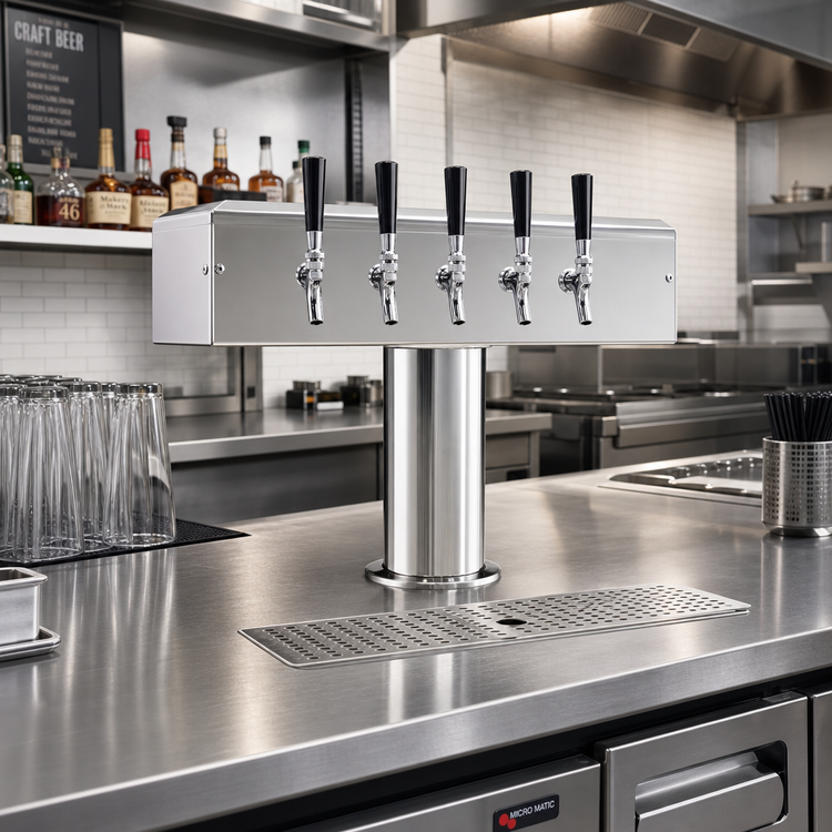 Product image #2 for Micro Matic USA T-Style 5-Faucet Countertop Air-Cooled Draft Beer Tower, Polished Stainless Steel