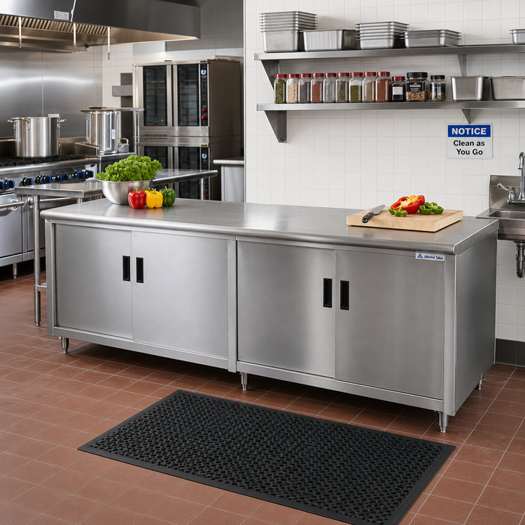 Product image #2 for Advance Tabco Special Value Economy 96" x 24" Enclosed Work Table with Cabinet Base, Mid-Shelf, and Hinged Doors