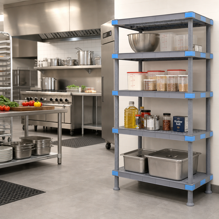 Product image #2 for Millenia 42"W x 18"D x 74"H Stationary Polymer Shelving Starter Unit, 4-Shelf, Gray