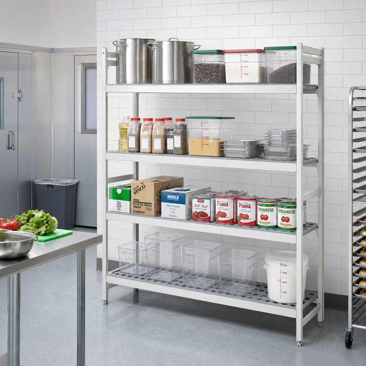 Product image #2 for Fermostock Stationary 4-Tier Starter Polymer Shelving Unit with Removable Inserts, 83 in. H x 52 in. W x 18 in. D