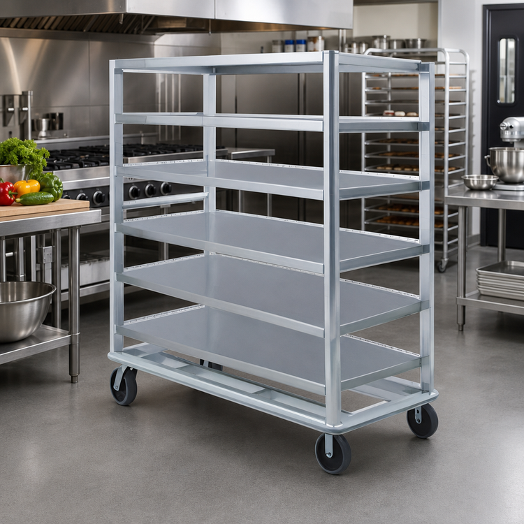 Product image #2 for Heavy-Duty Aluminum Queen Mary Utility Cart, 6 Shelves, 27 x 60 Inches, Up-Flanged Edges