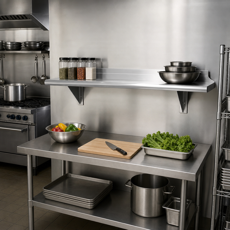 Product image #2 for Advance Tabco 48"W x 15"D Wall-Mounted 304 Stainless Steel Shelf, 16 Gauge