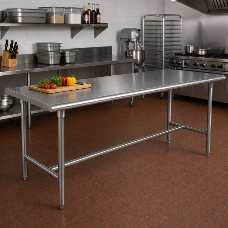 Product image #2 for Advance Tabco 120" x 24" 304 Stainless Steel Flat Top Work Table with Open Base