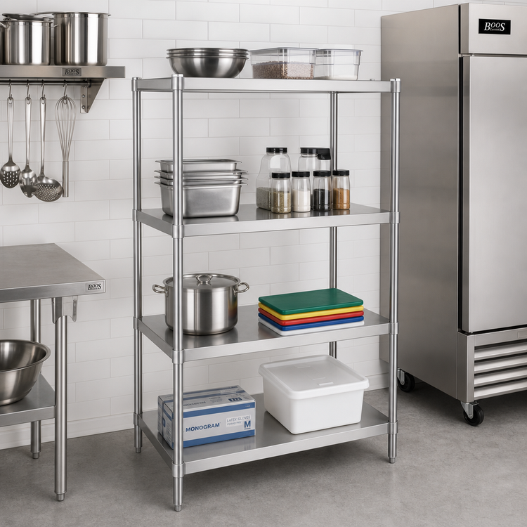 Product image #2 for John Boos Stainless Steel Dry Storage Shelving Unit with 3 Adjustable Shelves, 42 x 24 x 60 Inches