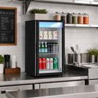 Thumbnail image #2 for Hoshizaki RM-7-HC-BLK Countertop Glass-Door Refrigerated Merchandiser, 5.97 Cu. Ft., Rear-Mounted Self-Contained, Black