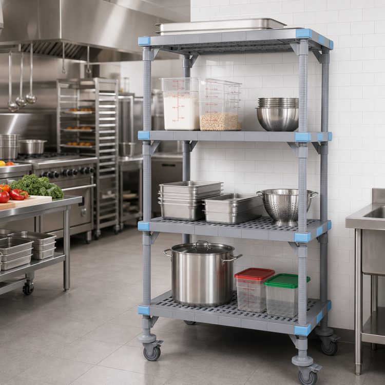 Product image #2 for Millenia Mobile Polymer Shelving Starter Unit, 36 x 18 x 86 Inches, 4 Open Grid Shelves, Gray