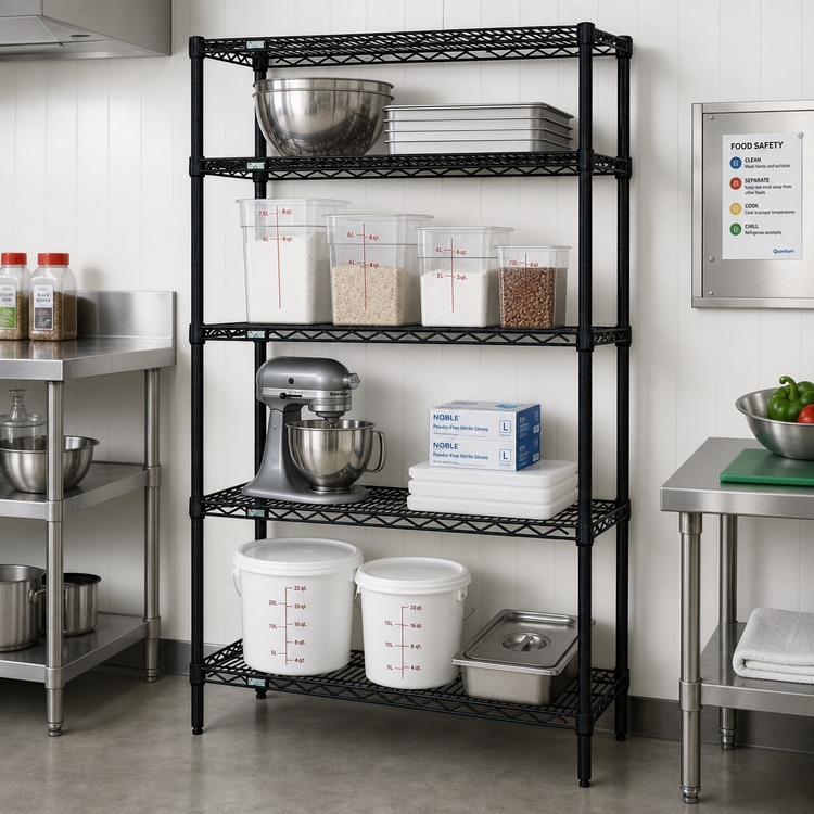 Product image #2 for Quantum 48-Inch x 21-Inch x 86-Inch Wire Shelving Starter Kit, 4 Shelves, Black Epoxy Antimicrobial Finish