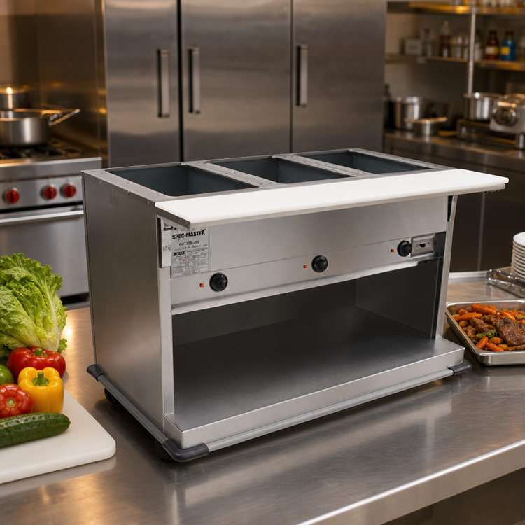 Product image #2 for Spec-Master PHT3OB-208 3-Well Electric Portable Hot Food Table with Cutting Board