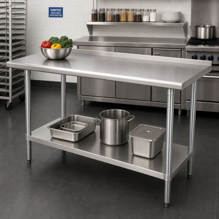 Product image #2 for Advance Tabco FMS-307 Stainless Steel Work Table with 1-1/2 Inch Rear Up-Turn and Adjustable Undershelf, 84 x 30 Inches
