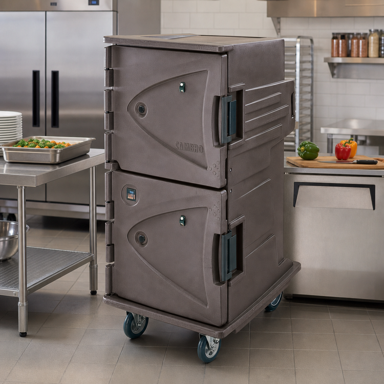 Product image #3 for Cambro Camtherm Tall Profile Electric Hot/Cold Holding Cart, Double Door, 12 Sheet Pan Capacity, Granite Sand