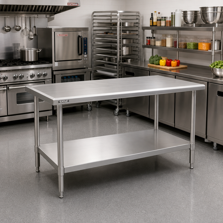 Product image #2 for Eagle Group Spec-Master Marine Series Stainless Steel Work Table with Marine Edge Top and Undershelf, 60 x 36 Inches