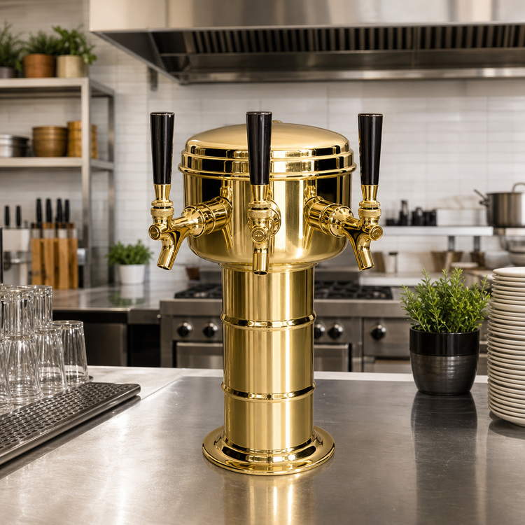 Product image #2 for Mini-Mushroom Countertop Air-Cooled 3-Faucet Draft Beer Tower, Polished Brass