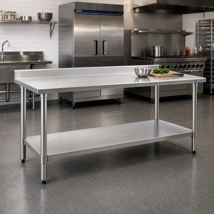 Product image #2 for Eagle Group Budget Series 60-Inch x 30-Inch 430 Stainless Steel Work Table with Rear Upturn and Adjustable Undershelf