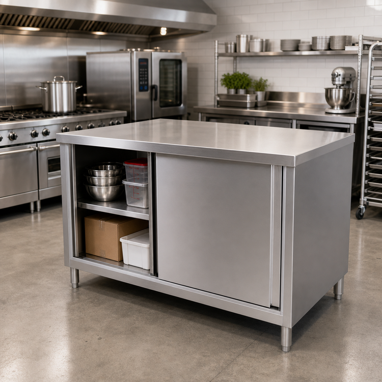 Product image #2 for 72-Inch Stainless Steel Cabinet Base Work Table with Sliding Doors