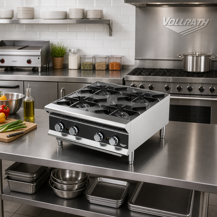 Product image #2 for Vollrath HPG6-36 36-Inch 6-Burner Countertop Gas Hot Plate Range, Stainless Steel, With Legs