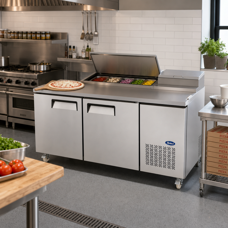 Product image #2 for Atosa 67-Inch Two-Section Refrigerated Pizza Prep Table with 2 Self-Closing Locking Doors